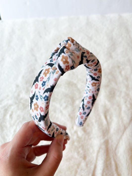 Floral Bats Top Knot Headband