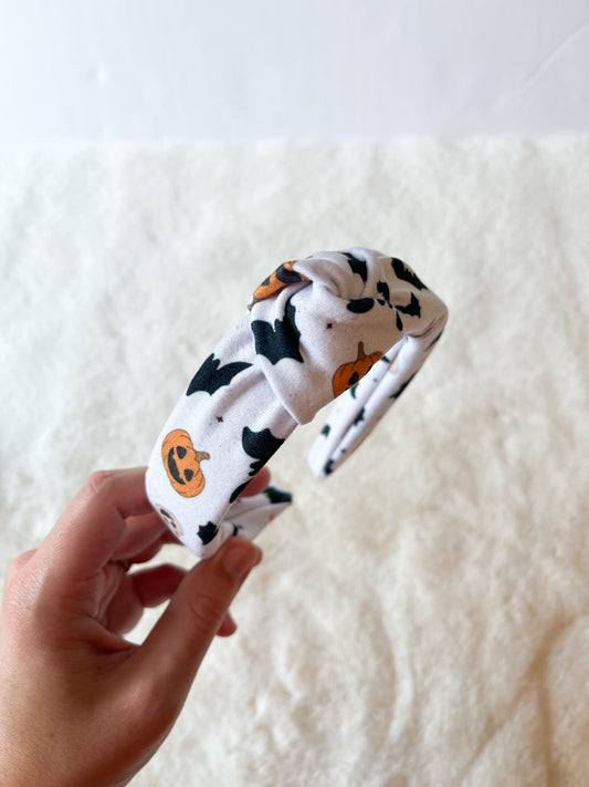 Jack-O-Lantern and Bats Top Knot Headband